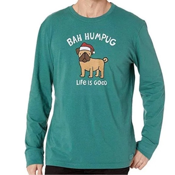 Life is Good Women's Crusher Tee Large Pug Christmas Long Sleeve - Picture 1 of 6